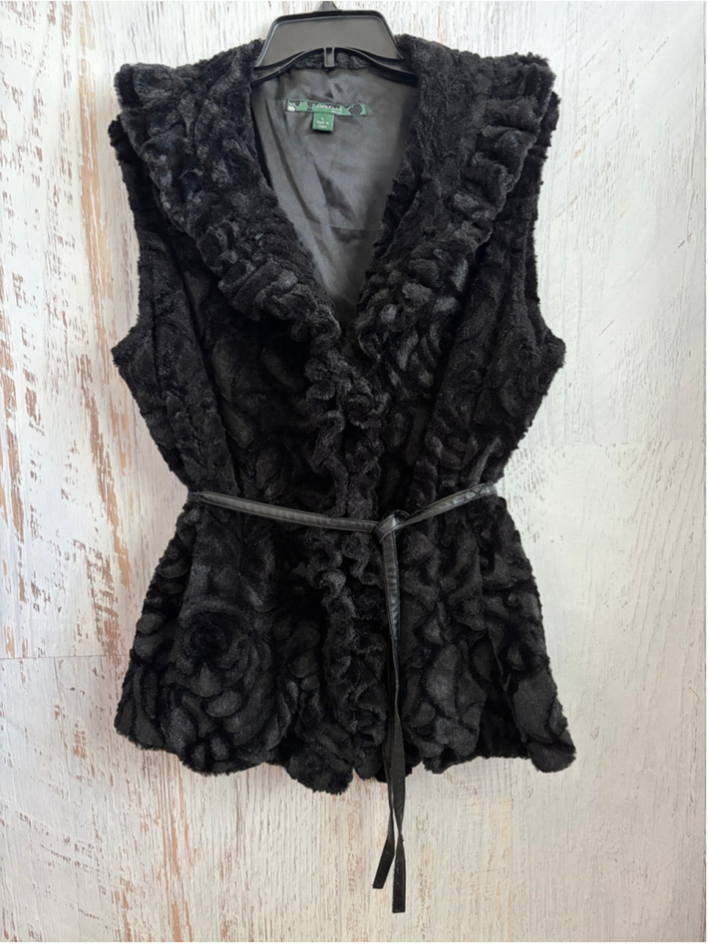 Women's Damselle Black Faux Fur Vest, Size L